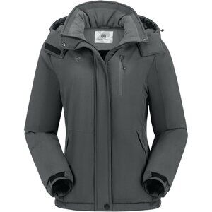 Women's Dark Gray Snow Ski Hooded Jacket Coat Mountain Snowboarding Waterproof